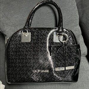 GUESS Shiny Black Embossed Satchel